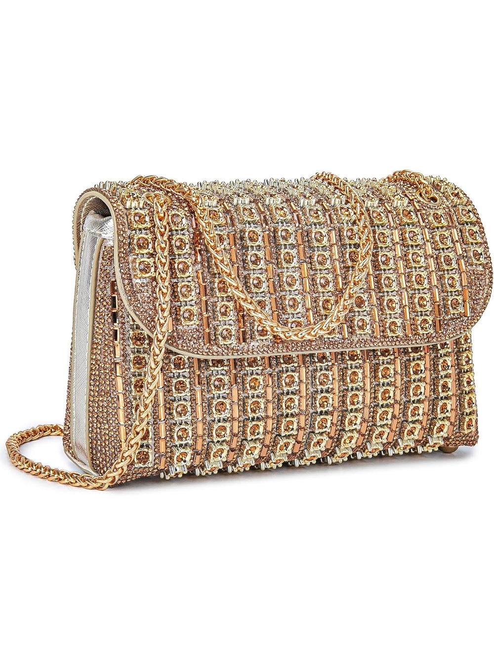 Gold Crystal-Embellished Evening Shoulder Bag